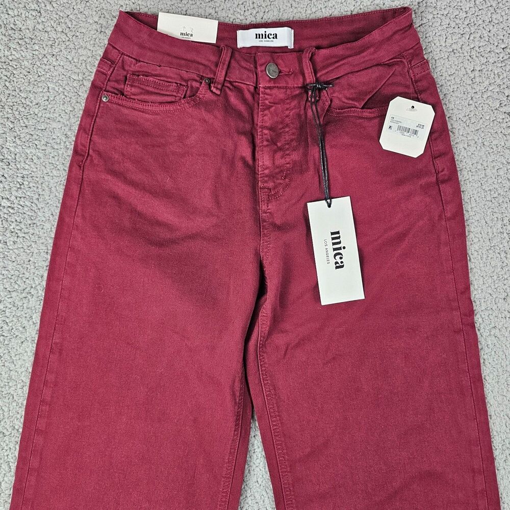 Mica Jeans Womens 26 Burgundy High Rise Wide Leg Raw Hem Stretch Comfort NWT LA
